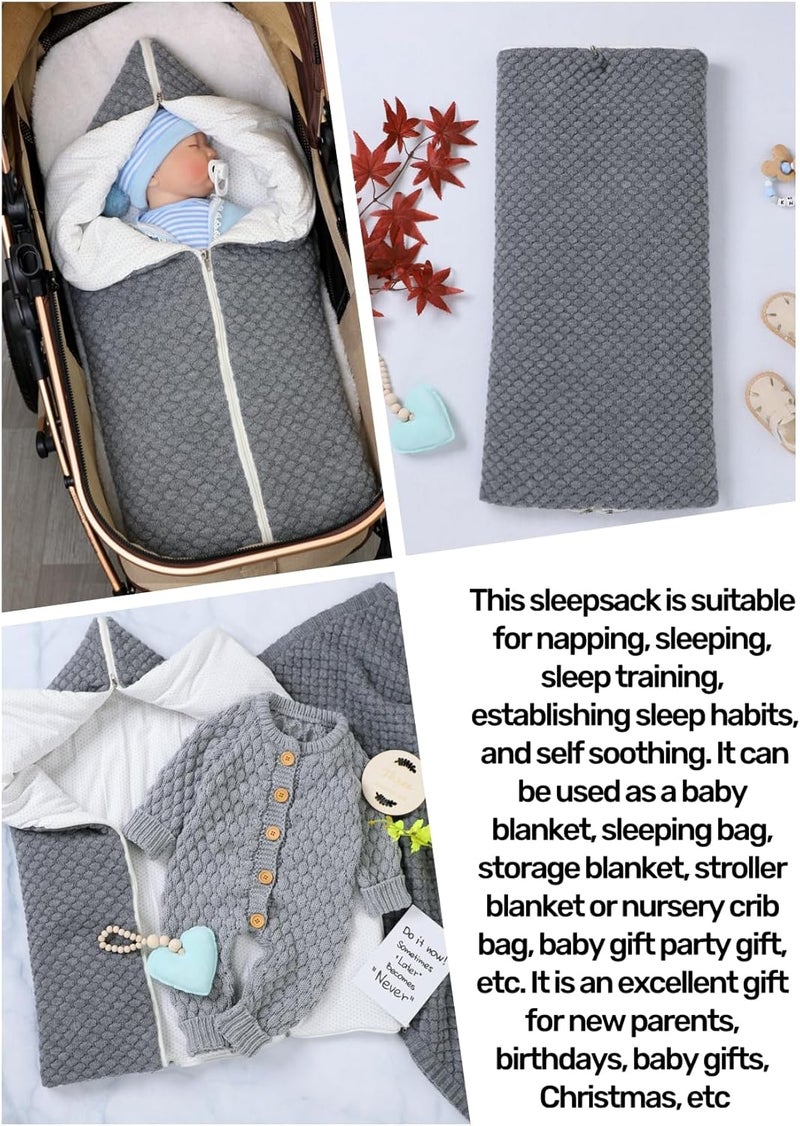 LLmoway Baby Infant Swaddle Blanket Knit Sleeping Bag Receiving Blankets Stroller Wrap for Newborn Boys Girls 0-12Months Grey - Image 4